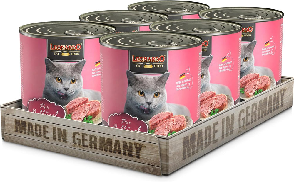 LEONARDO Nassfutter für Katzen, Geflügel pur, 6X 800g Dose, Katzenfutter getreidefrei, Alleinfutter, Made in Germany