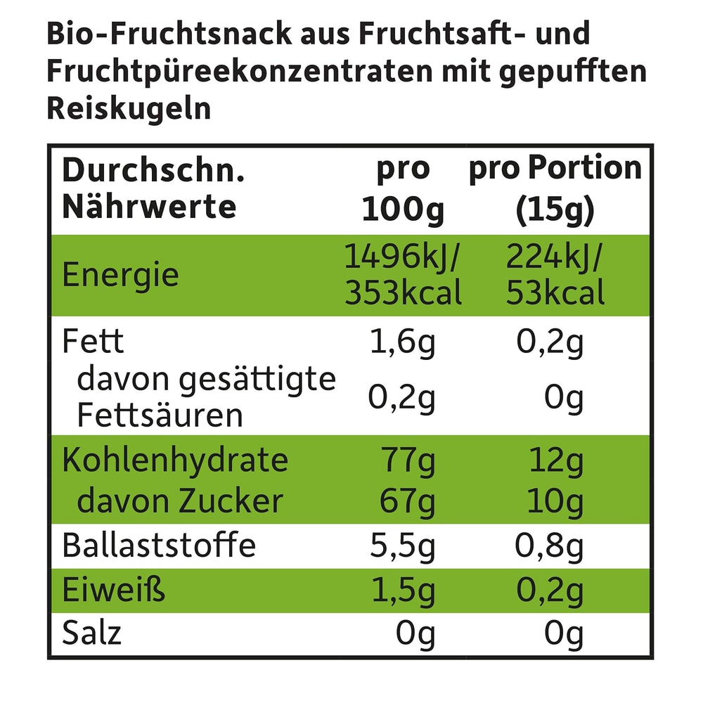 FRECHE FREUNDE Jeleuri organice cu fructe, măr, zmeură și acadele de orez, gustare dulce-fructată pentru copii, fără gluten, vegană, pachet de 20 (20 x 30g)