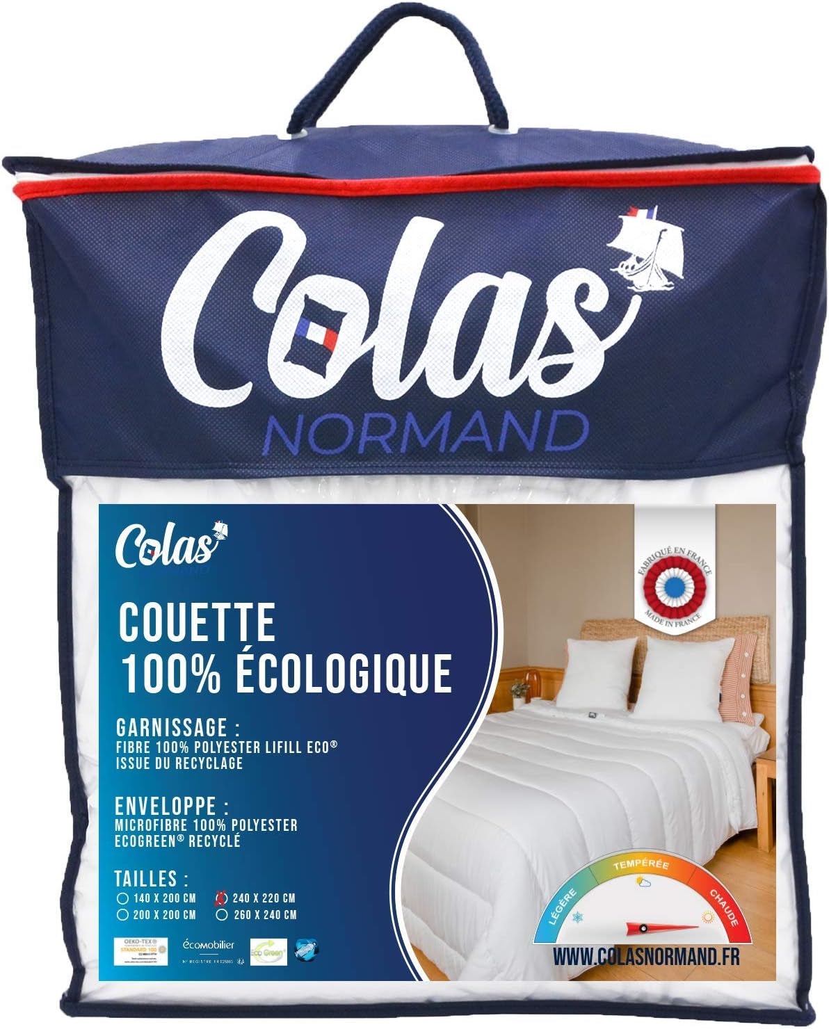 COLAS NORMAND – Umweltfreundliche Steppdecke – warm – 240 x 220 cm – Umschlag und Füllung aus recycelten Flaschen – weich, seidig und bequem – sorgfältige Herstellung. Steppdecken und Steppdecken Naty Shop 220 x 240 cm warm