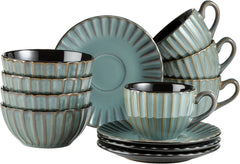 MÄSER 931966 Confino Geschirr-Set für 4 Personen im modernen Vintage-Look, 12-teiliges Frühstücksservice-Geschirr-Set Naty Shop Petrol Kaffeeservice