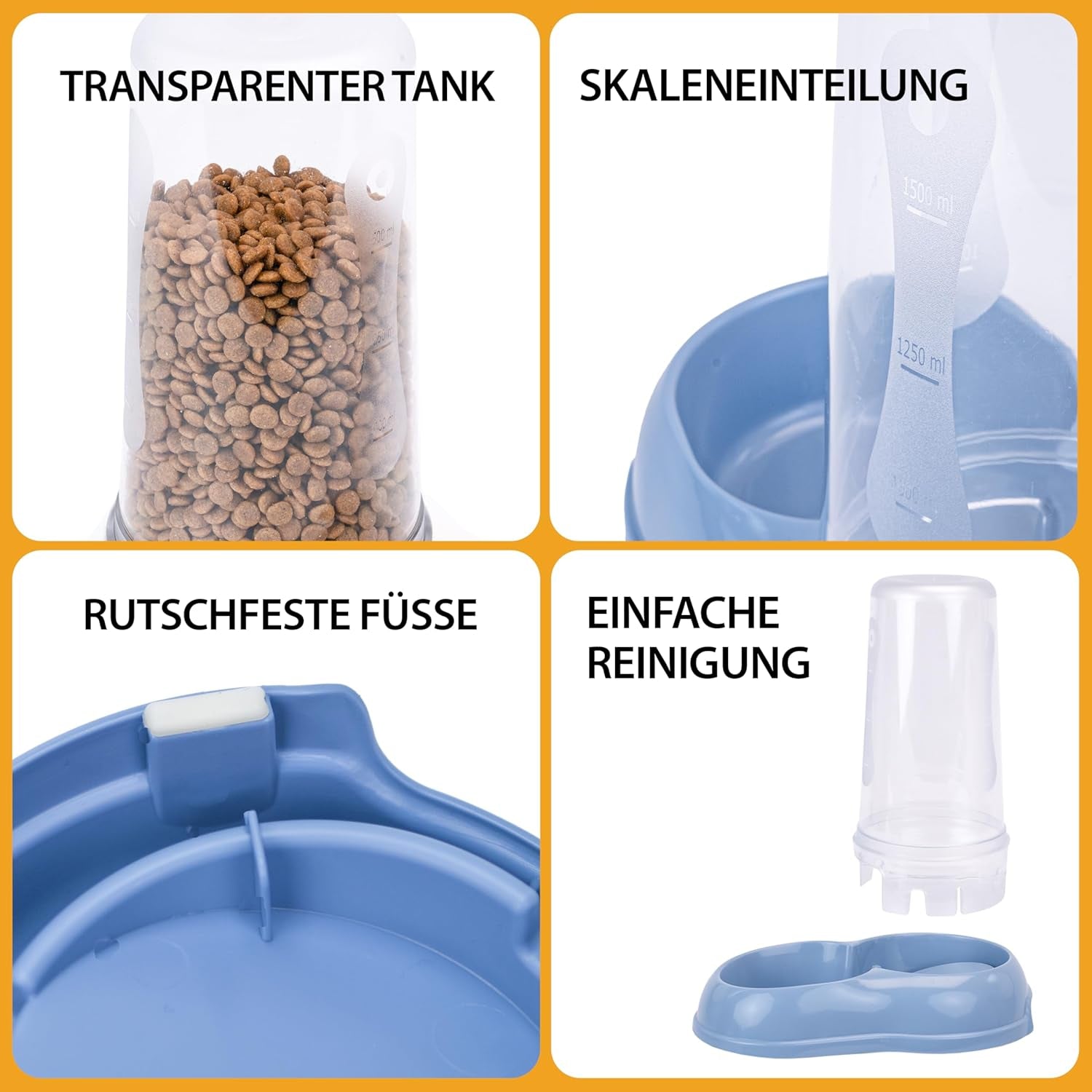 Ferplast AZIMUT 600 Dispenser de hrană și apă pentru câini și pisici, capacitate 0,6 litri, bază antiderapantă, 12,5 x 19 x Î 19,5 cm, albastru