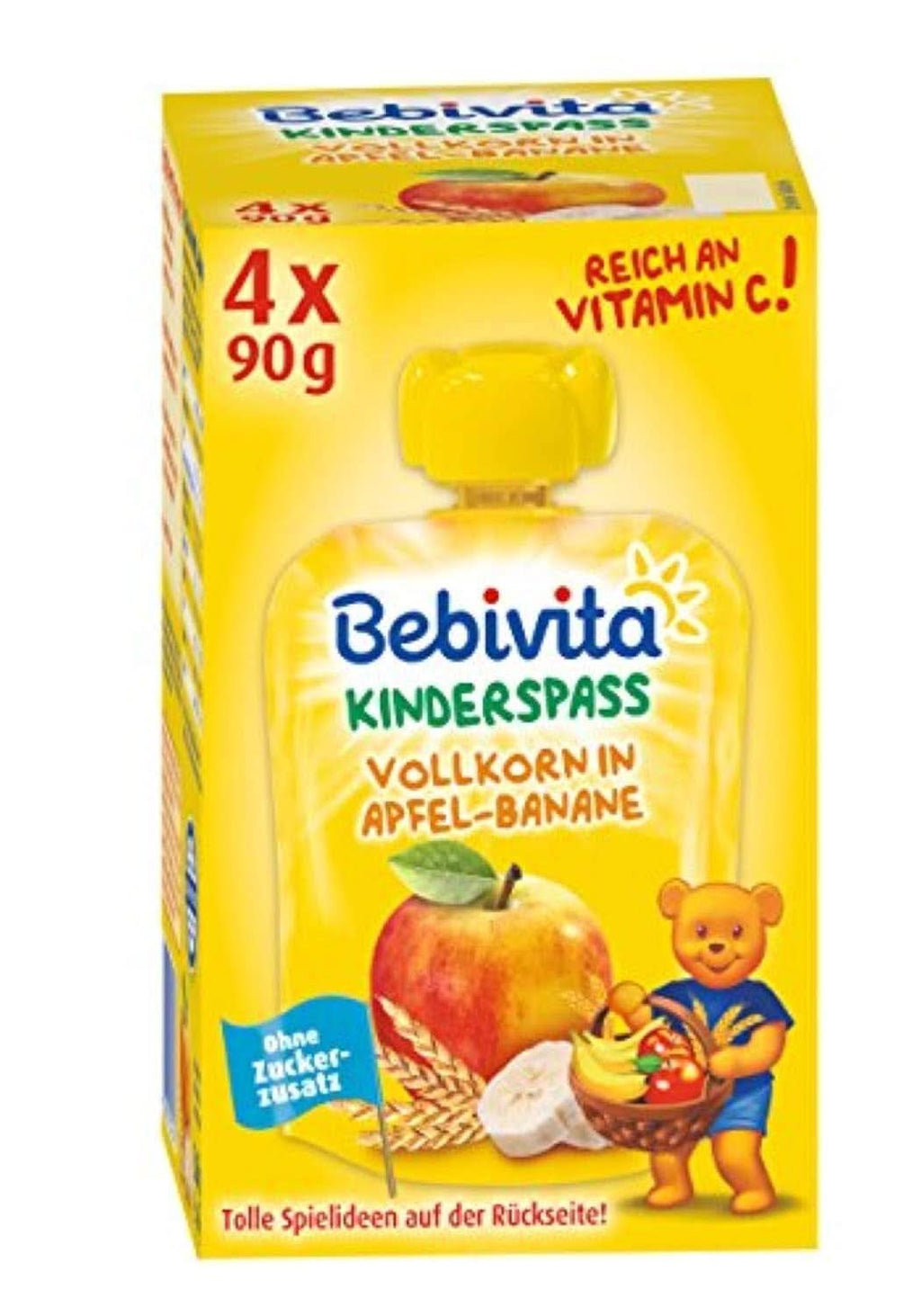 Kids fun fructe și cereale, integrale în mere-banane, pachet de 4 ( 4 X 90 grame ) Mama si Copilul Naty Shop