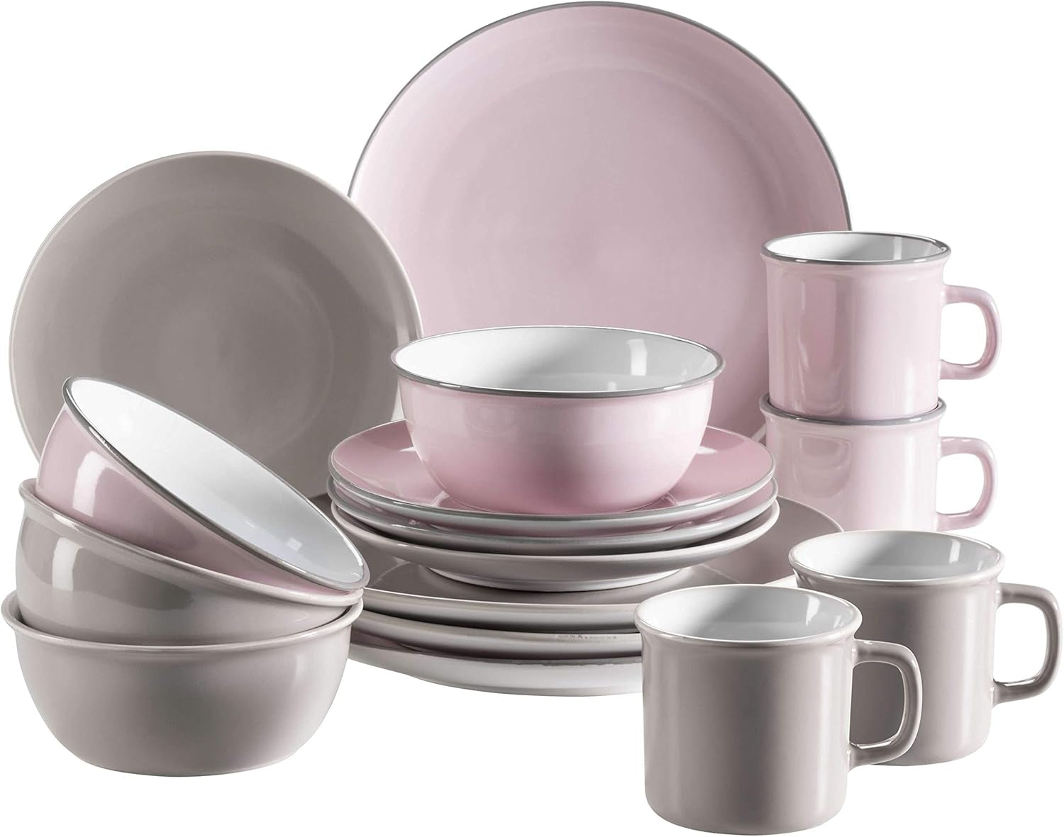 Mäser Geschirr-Set, Steingut Maila Pink/Grau/Blau/Grün, 4-Personen-Set Geschirr-Sets Naty Shop Pink, Weizen
