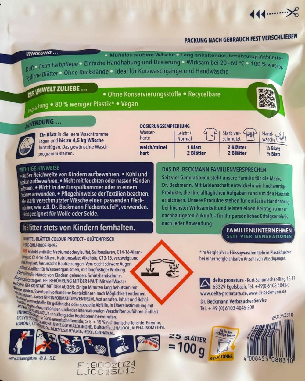 Waschmitteltücher Dr. Beckmann MAGIC LEAVES COLOR | Vordosierte und wasserlösliche Waschtücher | Platzsparend und einfach zu bedienen | 25 Blatt Waschmittel von Naty Shop