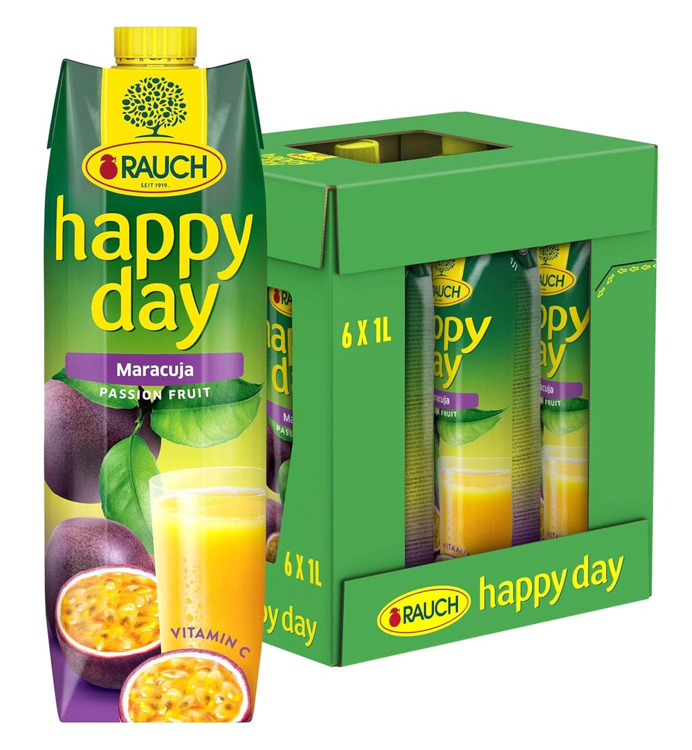 Rauch Happy Day Maracuja | Mit viel Vitamin C | Exotische Magie und intensives Aroma | 6X 1 Liter, Tetra Prisma Alkoholfreie Getränke Naty Shop