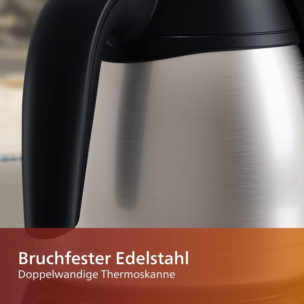 Espressor cu filtru PHILIPS Café Gaia – Carafă termos din oțel inoxidabil, sistem anti-picurare, aromă intensă, oprire automată, 1300 ml, negru (HD7546/20)