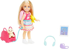 Barbie Chelsea Puppe Spielzeug und Zubehör Reiseset mit Hund und 6 Teilen inklusive Hundeständer HJY17 Puppen Naty Shop Chelsea Puppenreiseset