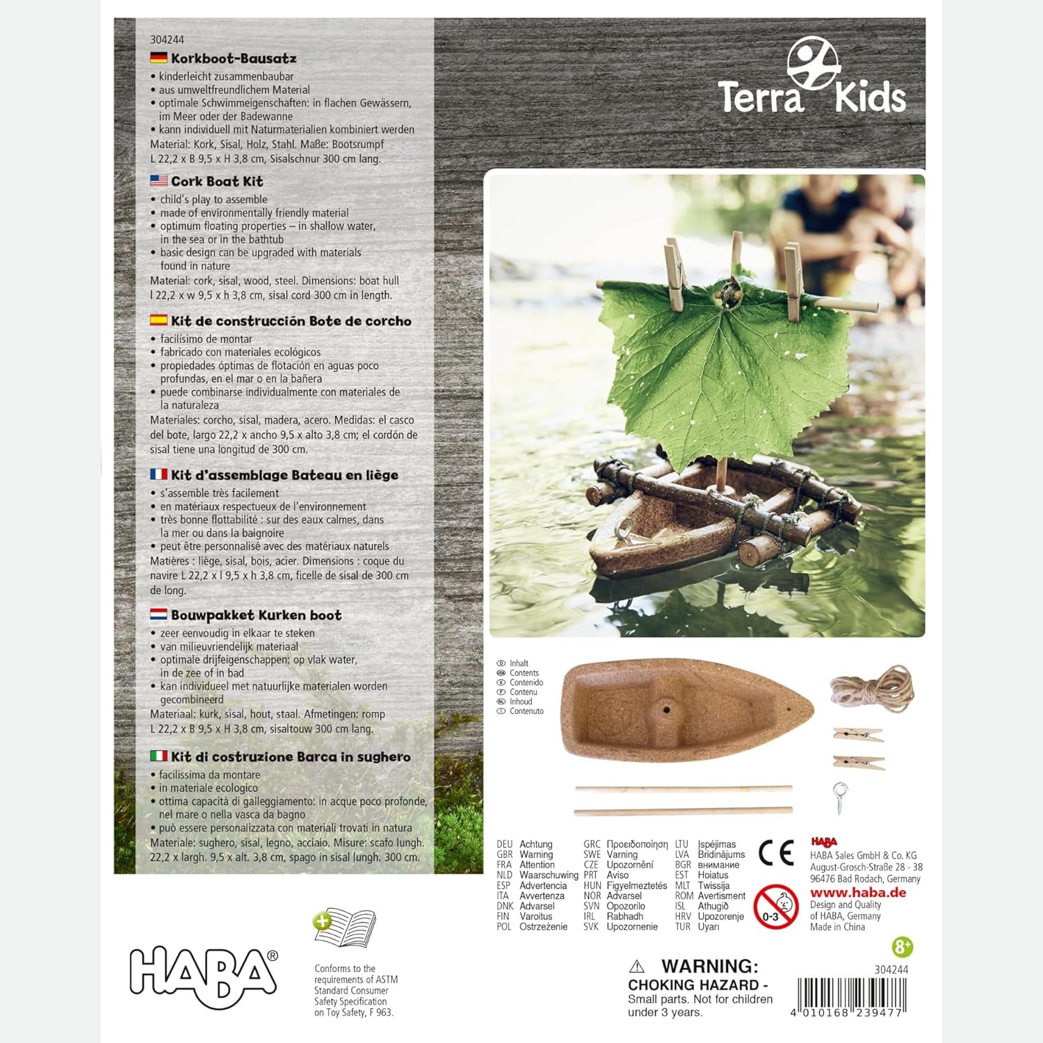 HABA Terra Kids Korkboot-Bausatz – DIY-Set zum Bauen & Gestalten eines schwimmfähigen Boots, mit Anleitung, ab 6 Jahren – 1304244001