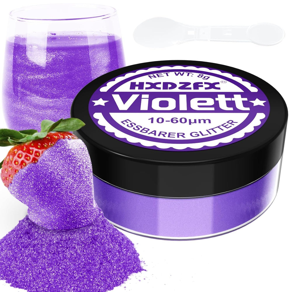 Essbarer Glitzer Für Getränke - Lebensmittelfarbe Pulver, Schimmerndes Glitzerpulver, Lebensmittel Glitzerpuder Für Schokolade, Kuchen, Fondant, Getränke - 8G (Frucht Grün) Naty Shop Violett
