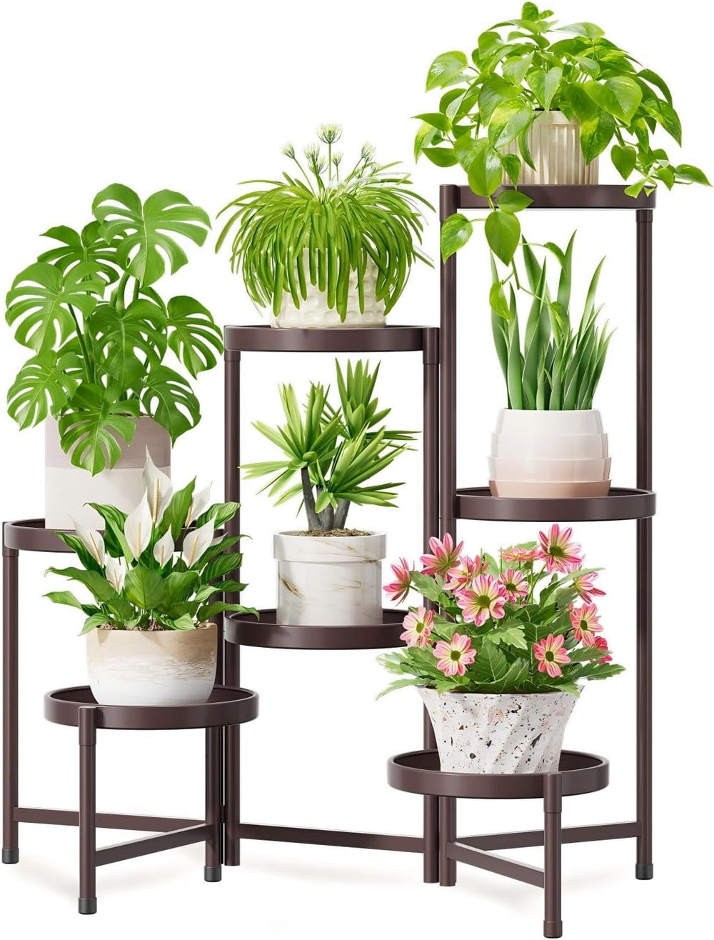 Idavosic.Ly Pflanzenständer Metall Groß Mit 5 Etagen, Blumenständer Pflanzenregal Blumenregal Indoor Outdoor, Faltbar Blumentreppen Innen Plant Stand Shelf Für Garten Balkon Wohnzimmer (Rund, Schwarz)