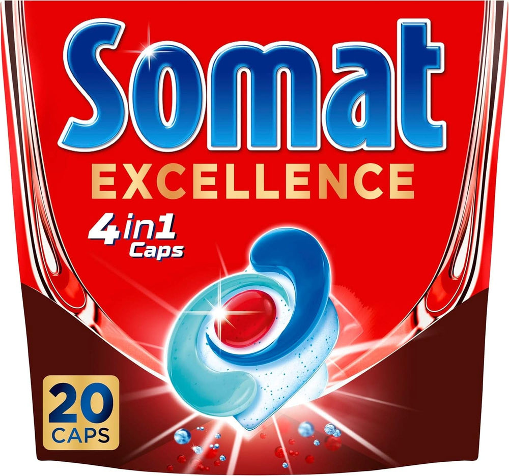 Somat Excellence 4In1 Caps (141 Caps), schnell auflösende Geschirrspülmittel, Küchenreiniger, Naty Shop, 20 Kapseln frisch
