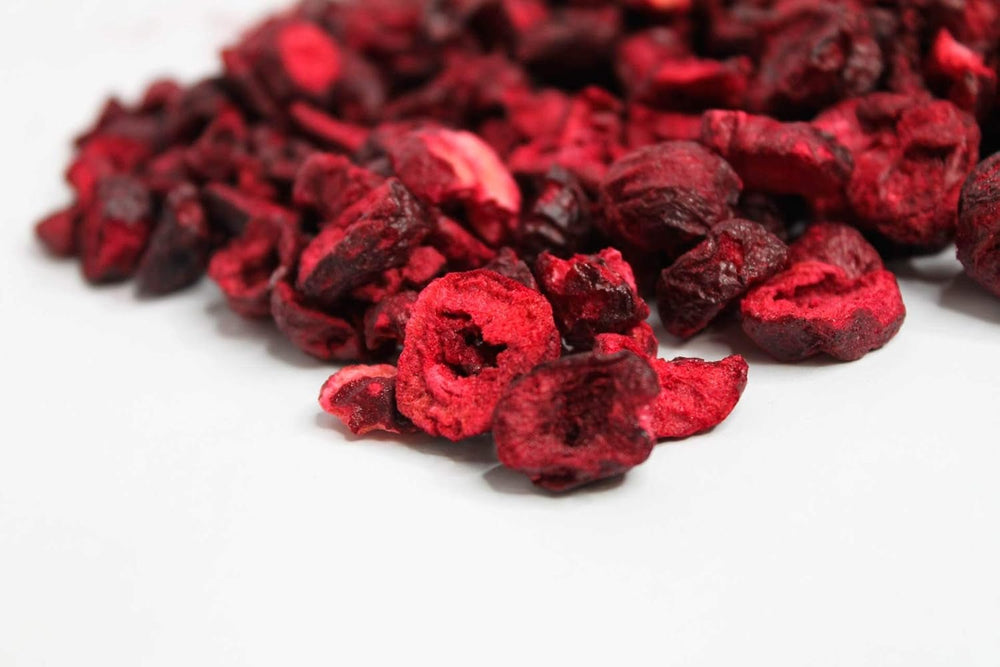 Cireșe liofilizate 100g - Cireșe amare liofilizate - Fructe uscate liofilizate - Cireșe amare uscate în felii - Perfect pentru coacere, decorare, muesli și deserturi Produse deshidratate Naty Shop