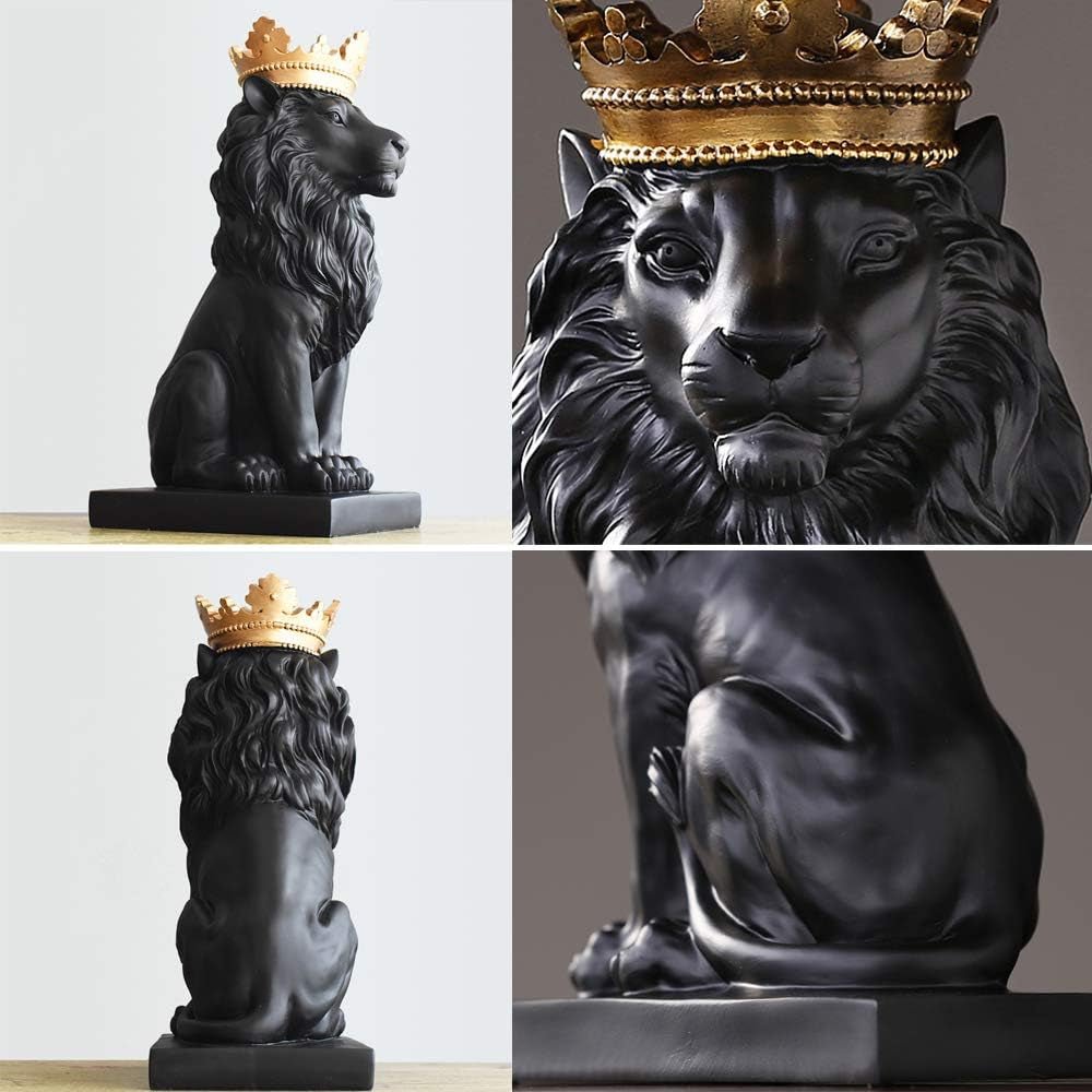 Crown Lion Statue, Sculpturi negre, Figurine de leu din rășină pentru bărbați, Art Statue Ornaments pentru Home Office Living Room Bookshelf Table Desk Housewarming Décor Statuete si sculpturi Naty Shop