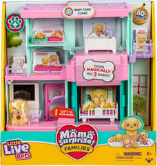 Little Live Pets Mama Surprise Families Baby Clinic-Spielset, 3 Retriever-Welpen enthalten, magisches, doppelseitiges Spielset (27,8 cm B, 23,8 cm H). Füttern, Baden und Spielen von Actionfiguren für Kinder als Geschenk Naty Shop Standardtitel