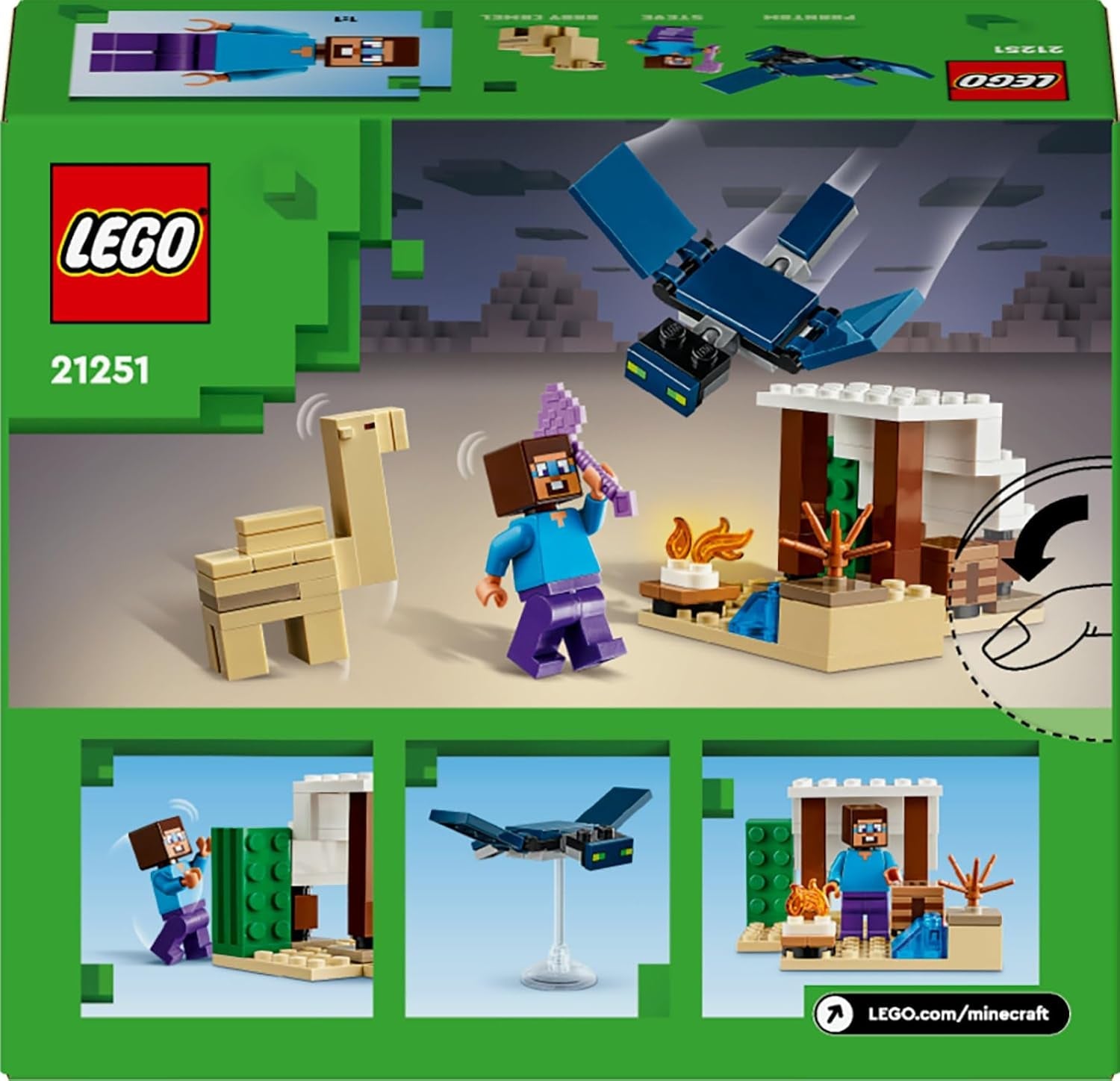 LEGO Minecraft Steves Wüstenexpedition - Spielzeughaus mit 3 Figuren - Spielzeug mit Minifiguren von Steve, Werkbank & verzauberte Axt - Gamer Geschenk für Jungen & Mädchen ab 6 Jahren - 21251