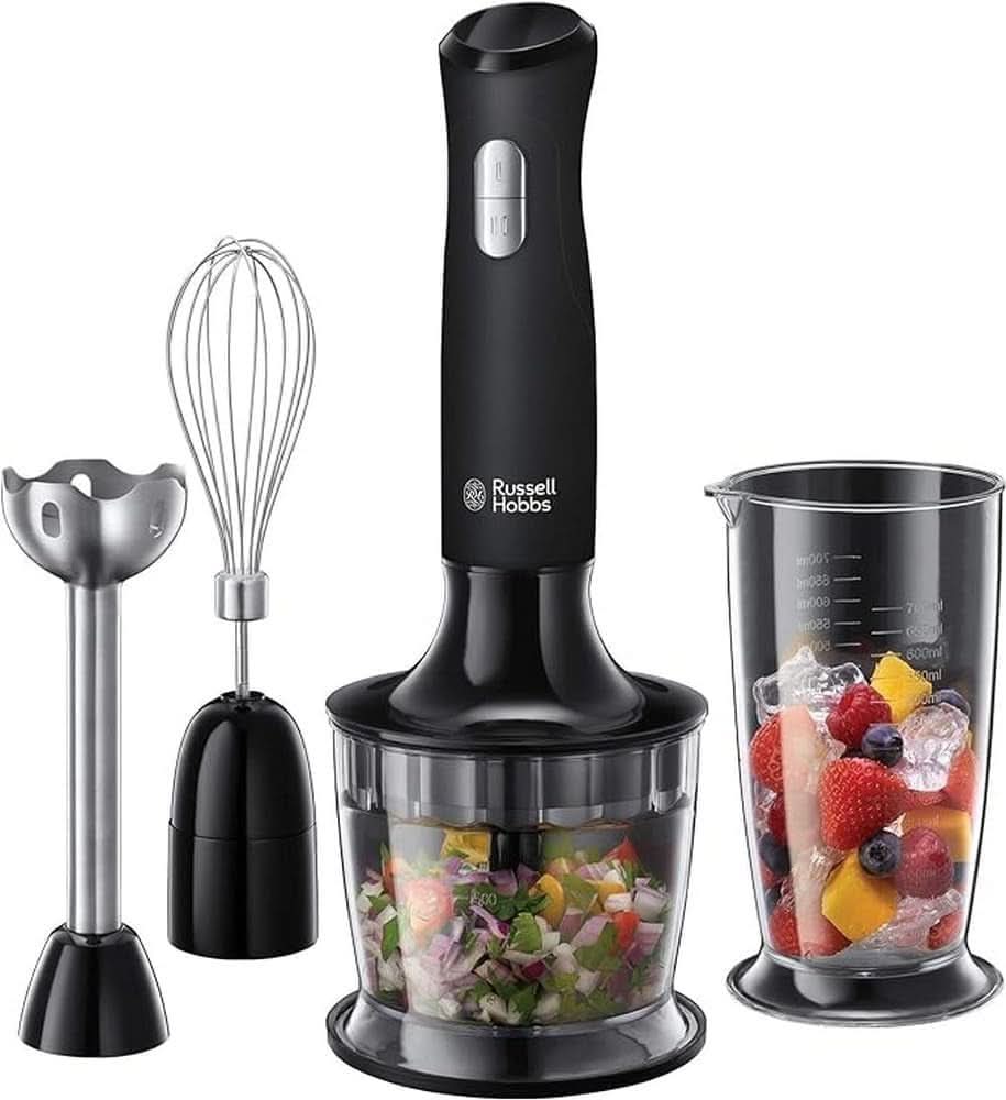 Russell Hobbs Stabmixer [3-In-1: Pürierstab/Zerkleinerer, Mixer- & Schneebesenaufsatz] Desire Rot (Bpa-Free & Spülmaschinenfestes Zubehör, Für Smoothie, Suppen Saucen, Joghurt Babynahrung) 24700-56 Kitchen Naty Shop Schwarz Mittel