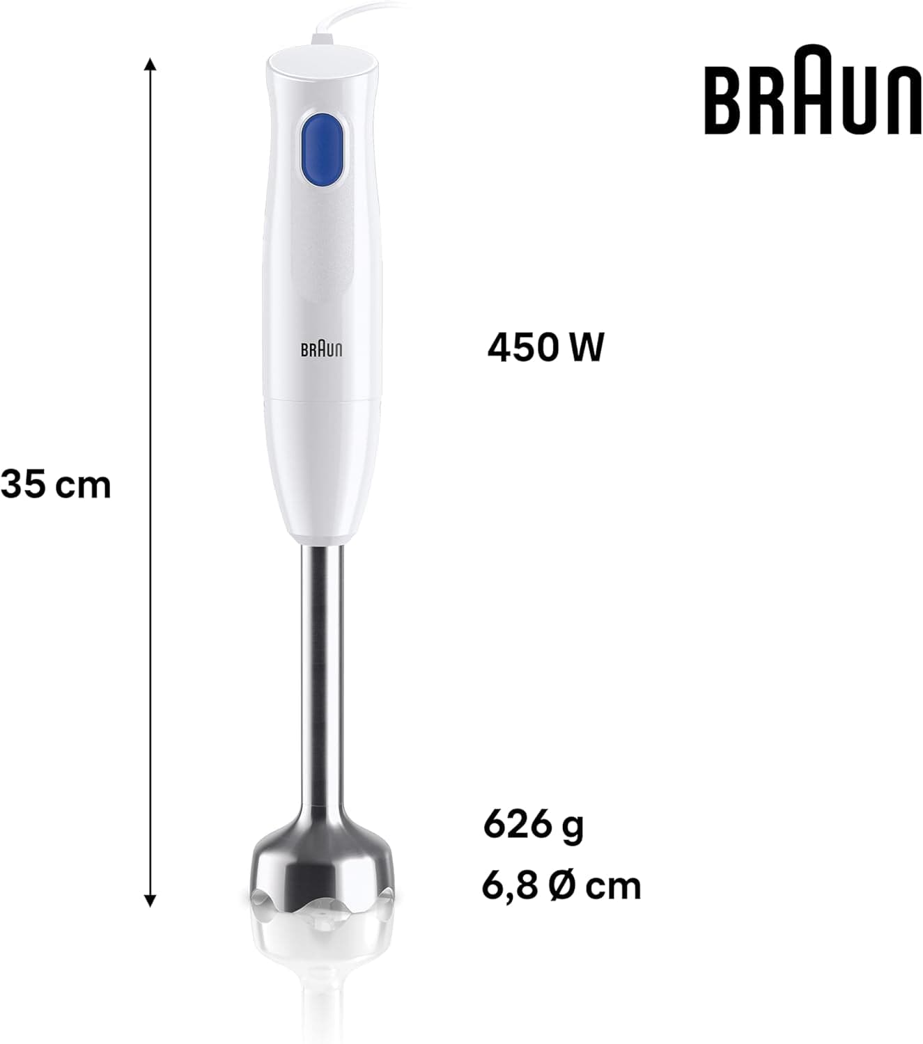 Braun Stabmixer MQ10.001M Multiquick 1 - Extra Light Pürierstab Mit Edelstahl-Mixfuß Und Easytwist System, Inkl. 600 ml Mix- & Messbecher, 450 Watt, Weiß Mutter und Kind Naty Shop
