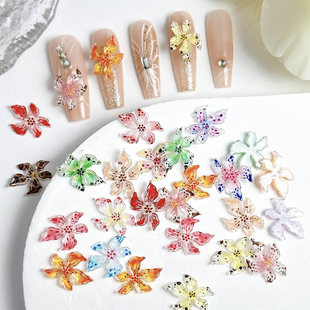 100Pcs 3D Blume Nagel Charms Nägel Zubehör Nageldesign Glitzersteine Nailart Strasssteine Flower Nail Charms Luminous Flower Nail Art Charms Bunte Blumen Deko Nagel Steinchen Flowers Nail