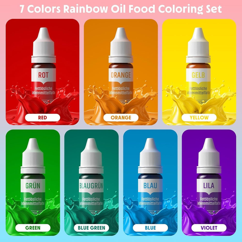 Colorant alimentar liposolubil 7 culori x 12 ml, colorant alimentar foarte concentrat pe bază de ulei pentru ciocolată, colorant alimentar pentru decorarea torturilor, brioșe, copt, glazură, fondant