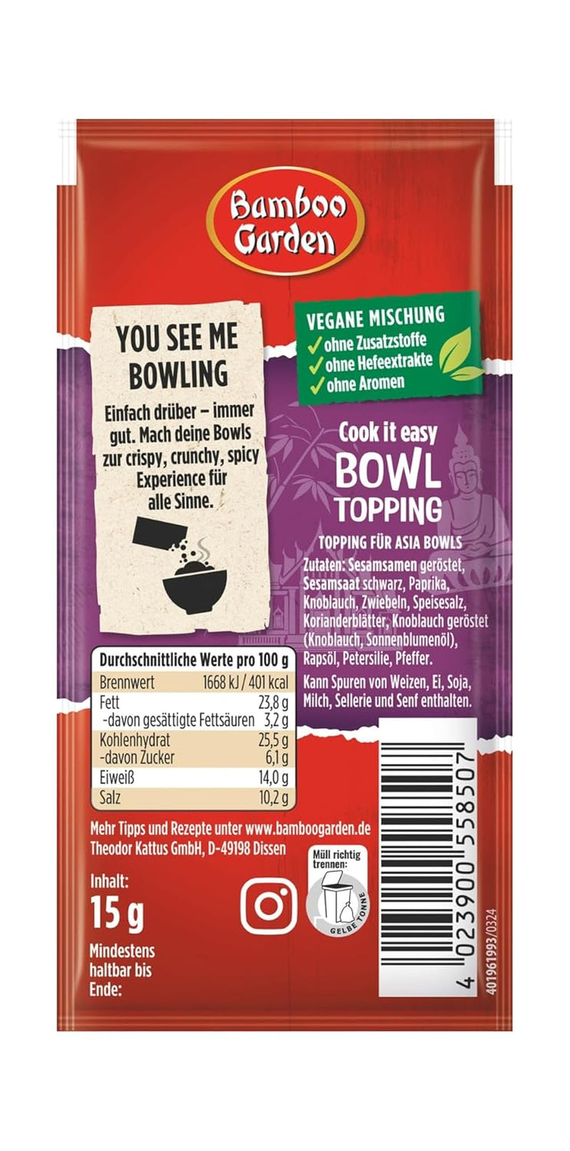 Bamboo Garden - Bowl Topping | Gewürztopping zum Verfeinern von Asia Bowls | Vegan, natürliche Zutaten | 15 g im Beutel