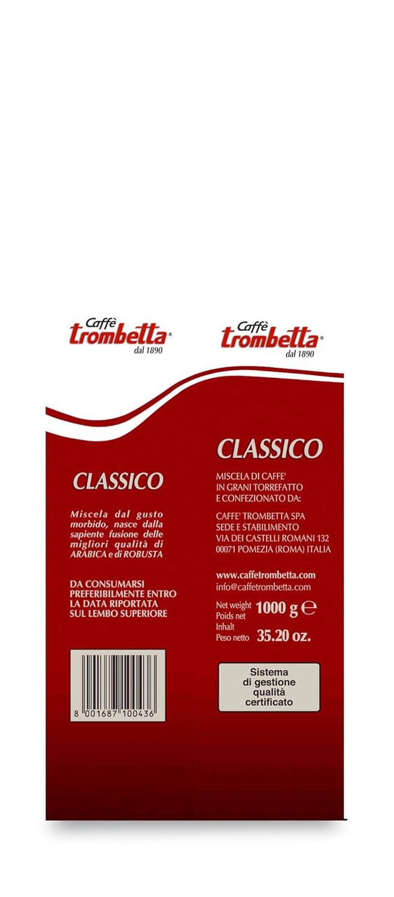 Caffè Trombetta Italia Geröstete Kaffeebohnen, klassisch, 1 kg Kaffee Naty Shop