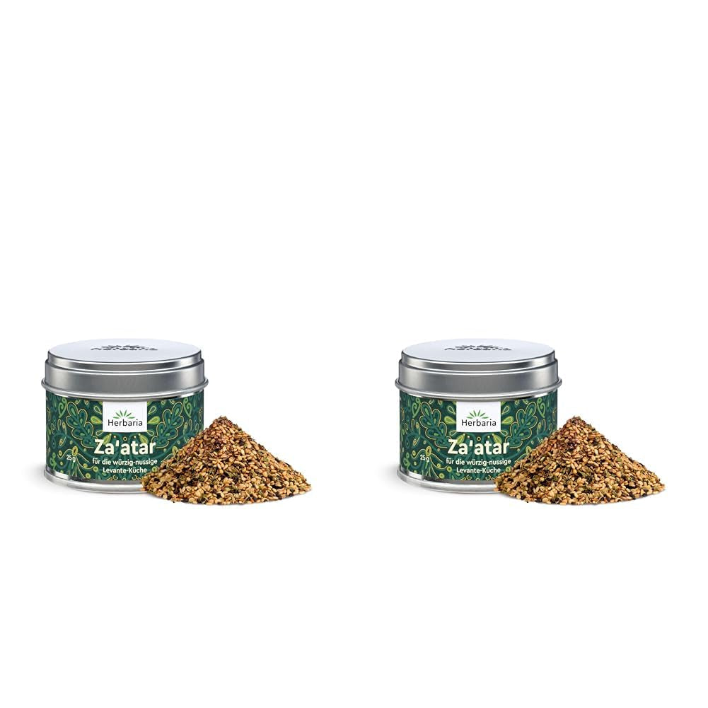 Herbaria Za'atar bio 25g S-Dose – Zatar Gewürz, Zaatar Gewürz - orientalische Bio-Gewürzmischung für Gerichte der Levante Küche - mit erlesenen Zutaten - in nachhaltiger Aromaschutz-Dose