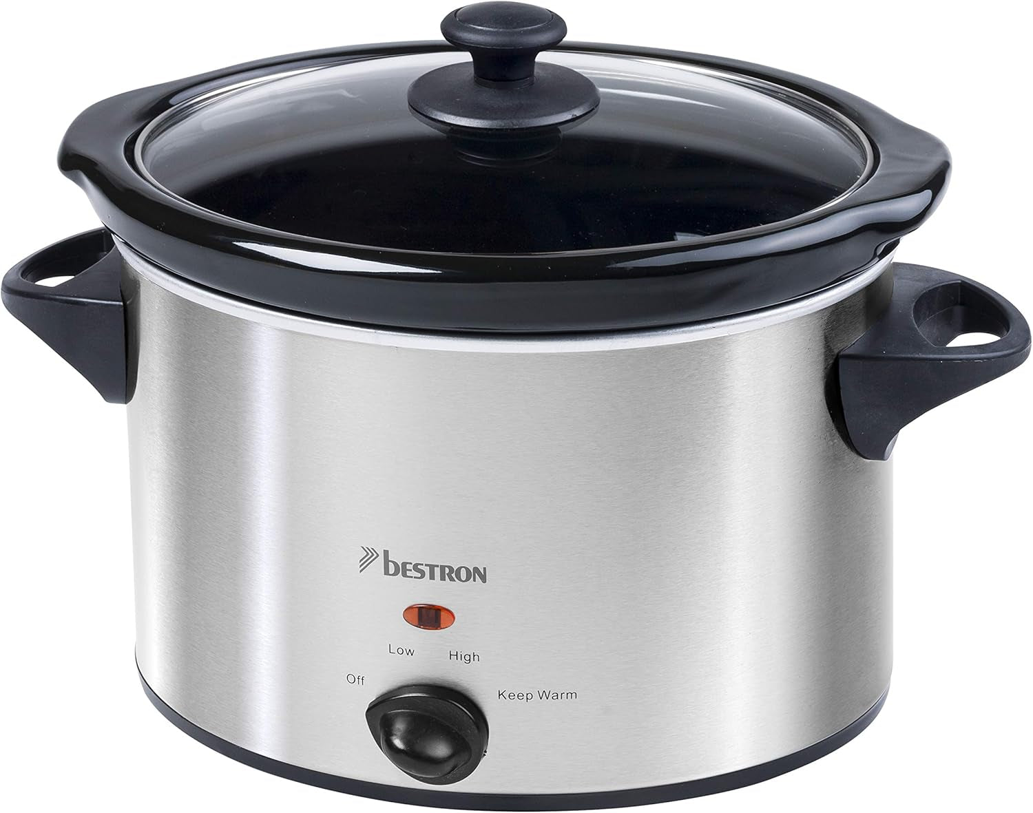 Bestron Slow Cooker mit Keramikpfanne und Glasdeckel, 3-Stufen-Thermostat, ideal für viele Gerichte wie Fleisch, Suppen und Gemüse, 3,5 Liter, Farbe: Silber Slow Cooker Naty Shop
