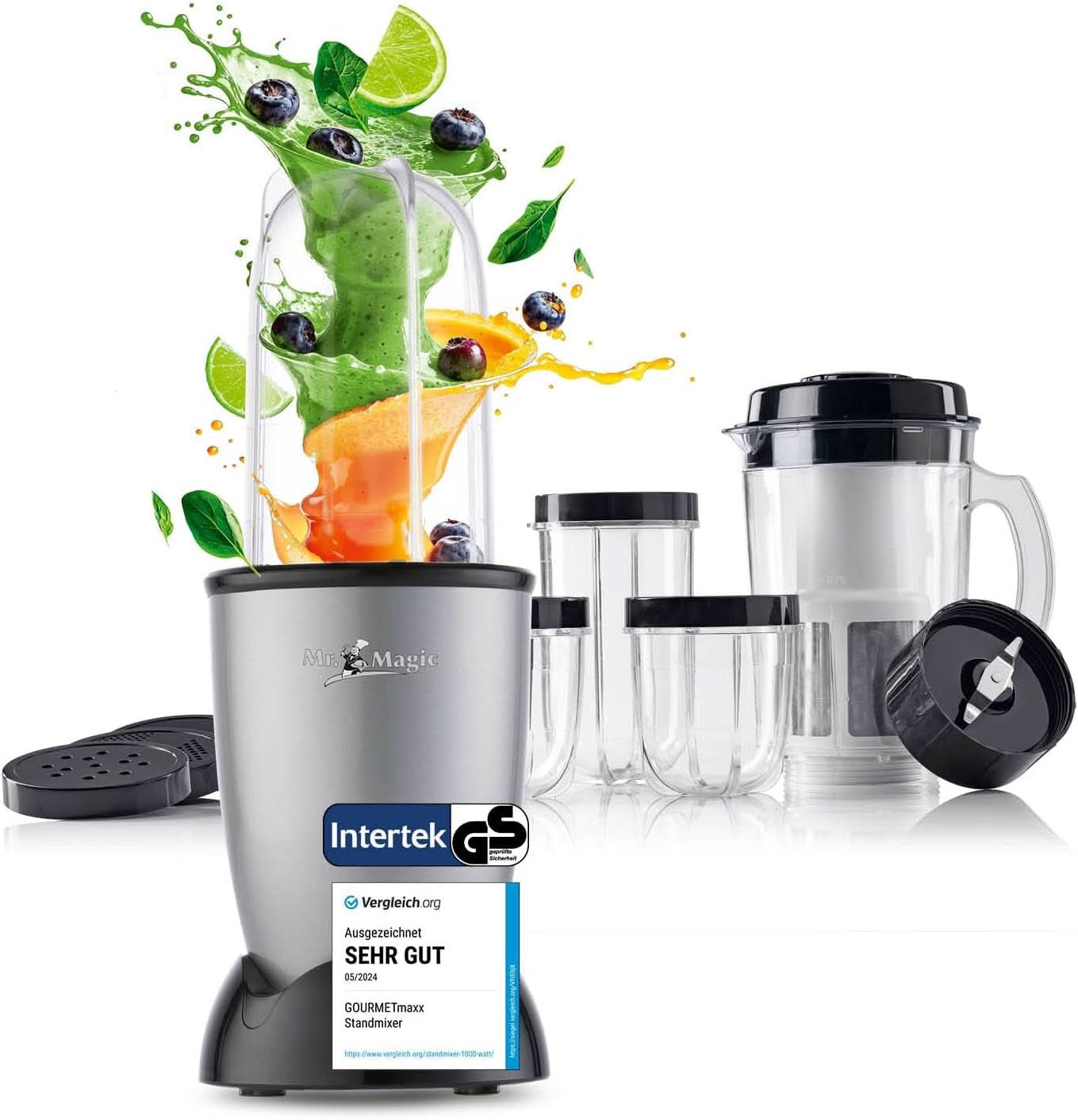 Gourmetmaxx Mr Magic Blender, Smoothie Maker mit XXL Naty Shop Zubehörpaket
