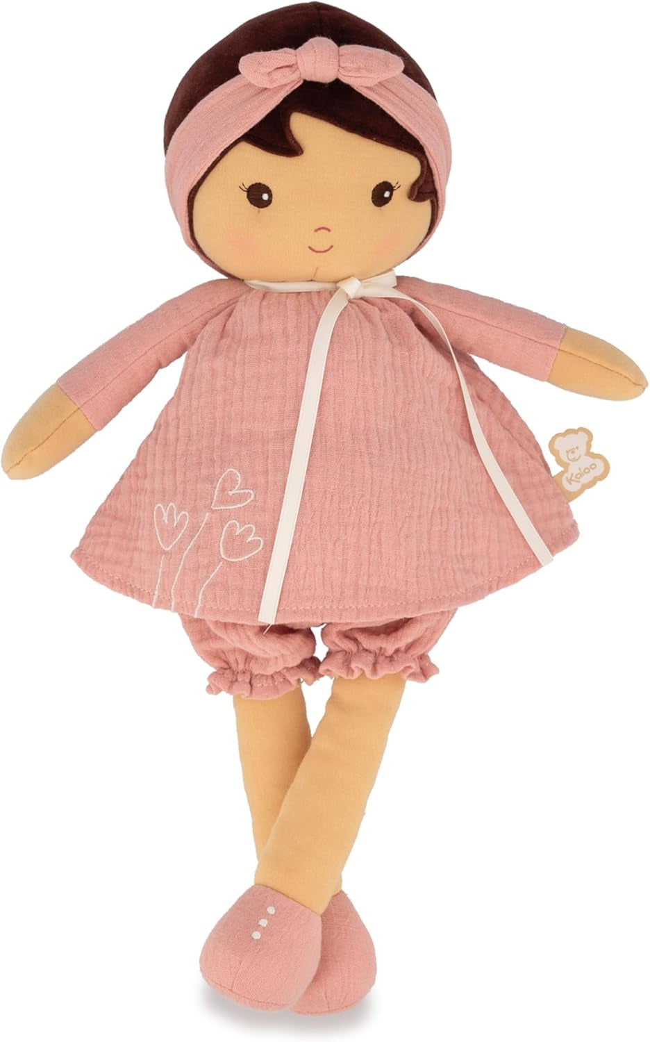 KALOO - Tendresse – Meine 1. Puppe aus Amandin-Stoff – Stoffpuppe 25 cm – Rosa aus Chiffon – Matte Haut – schöne Geschenkbox und Band personalisierbar – ab der Geburt K200004