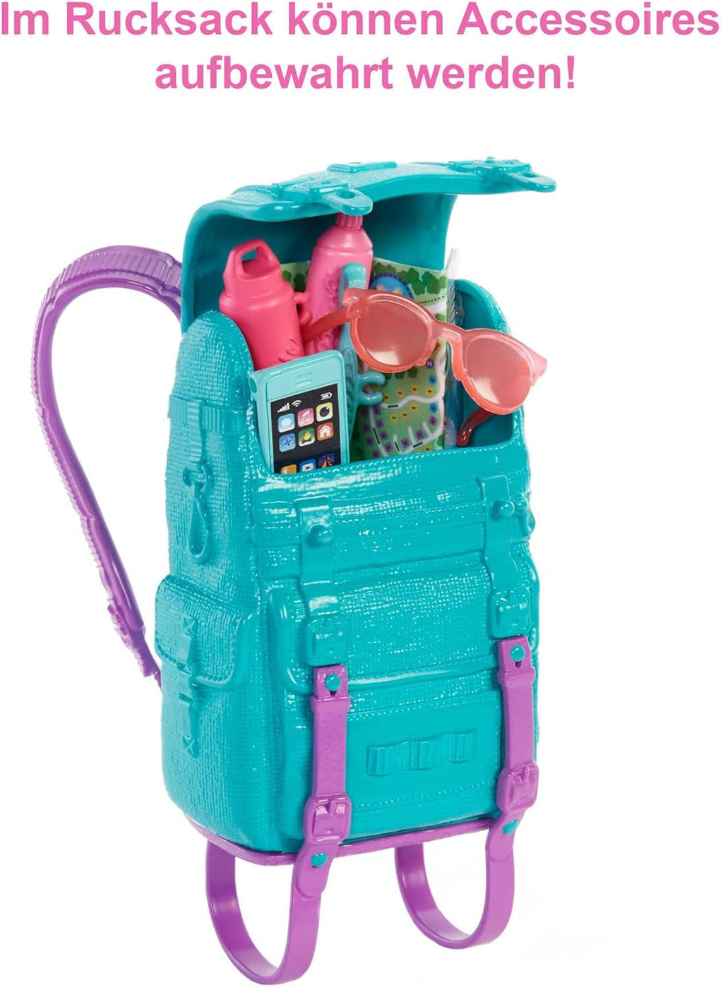 Barbie Camping Series, păpușă 1X cu păr blond, rucsac de drumeție, echipament de exterior, binoclu, hartă, cățel, accesorii, cadou pentru copii, jucărie de la 3 ani,Hdf73 Papusi Naty Shop