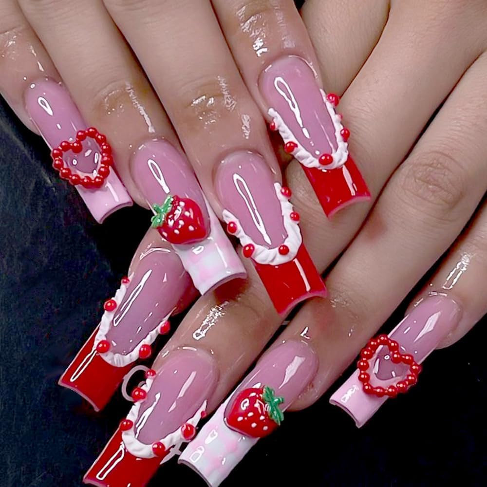 100Pcs 3D Nail Charms Rosa Rot Kirsche Erdbeere Blume Nagel Charms Kamelie Rose Schmetterling Nail Art Charms Flatback Herz Schleife Charms Nägel Zubehör Mond Stern Nagelschmuck Nageldesign Anhänger