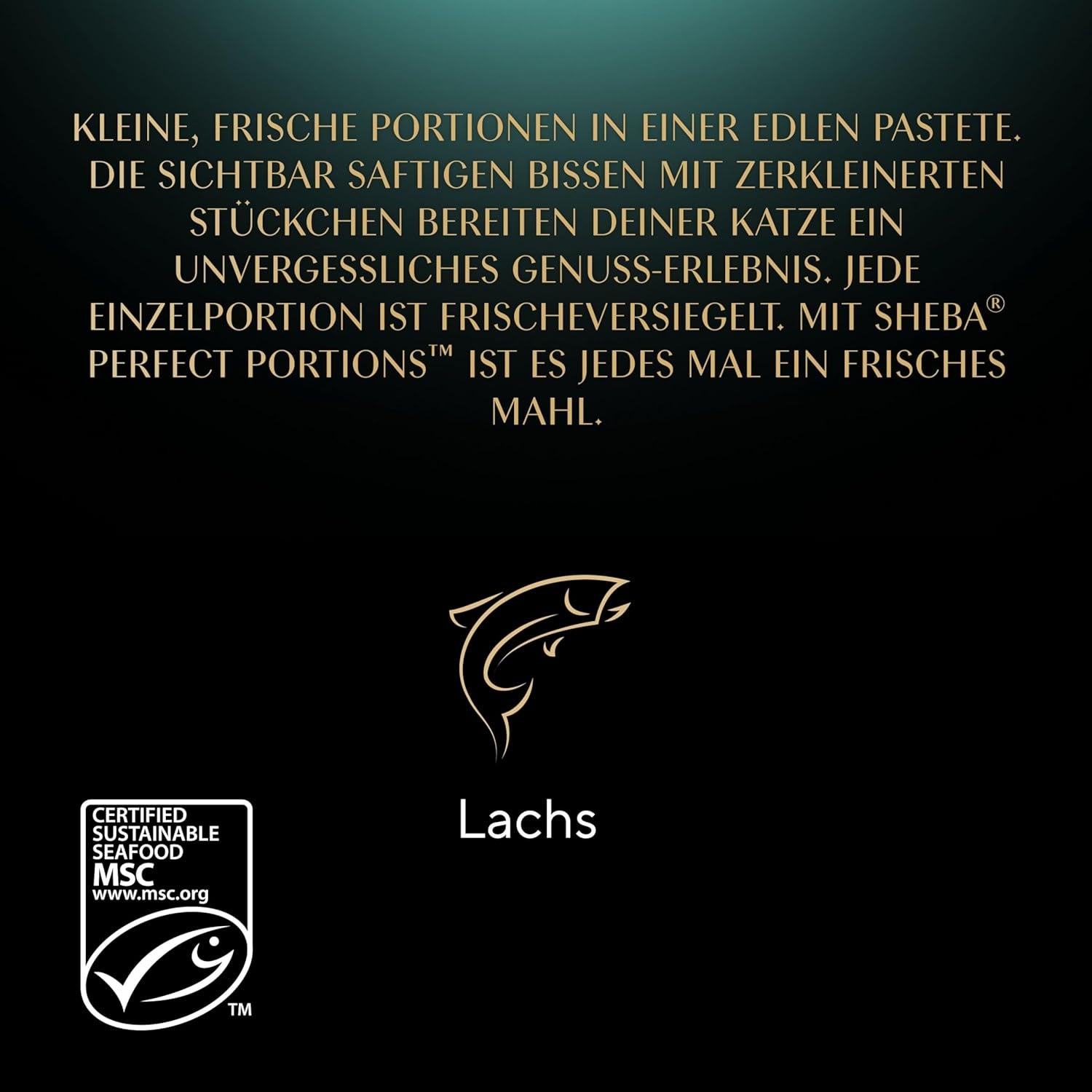 Pateu pentru pisici SHEBA Perfect PORTIONS cu somon, certificat MSC, 8 x 3 x (2 x 37,5g) = 225g (Ambalajul va fi actualizat)