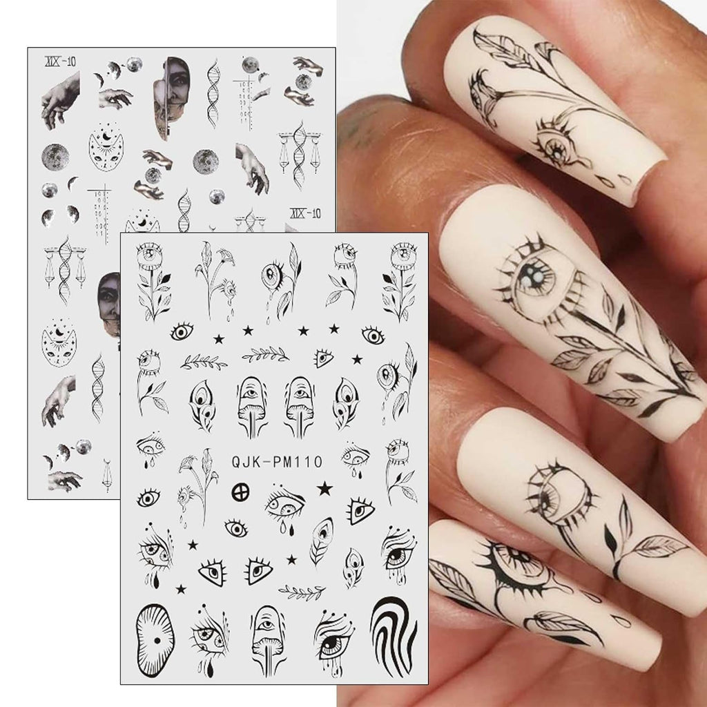 Jmeowio Nagelsticker Mond Stern Sonne 9 Blatt Nail Art Sticker Selbstklebend Nagelaufkleber Bunte Dekoration Nageldesign Zubehör