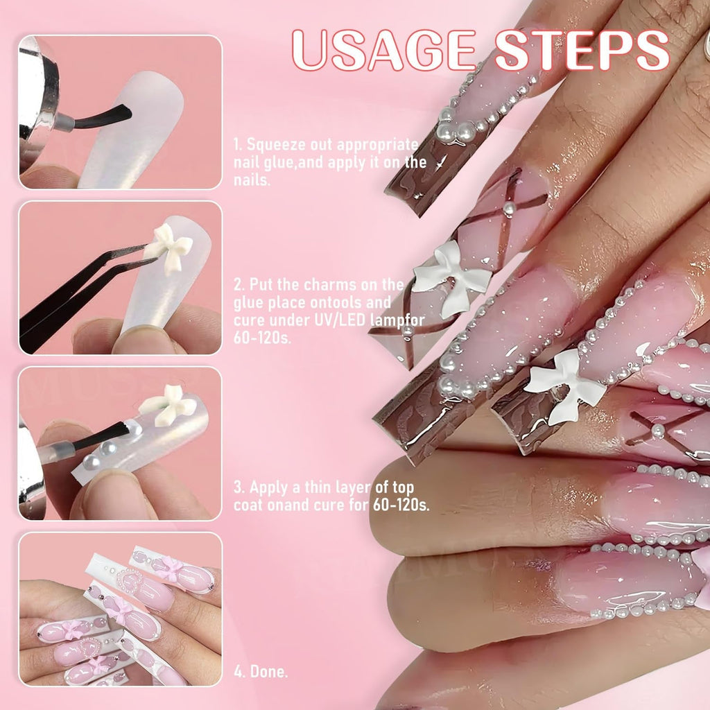 Decorațiuni 3D pentru unghii, 1 cutie de brelocuri pentru unghii, brelocuri pentru unghii cu fundă în formă de inimă și flori în stil mixt, decorațiuni pentru unghii din rășină, pentru decorațiuni Nail Art, accesorii DIY pentru artizanat