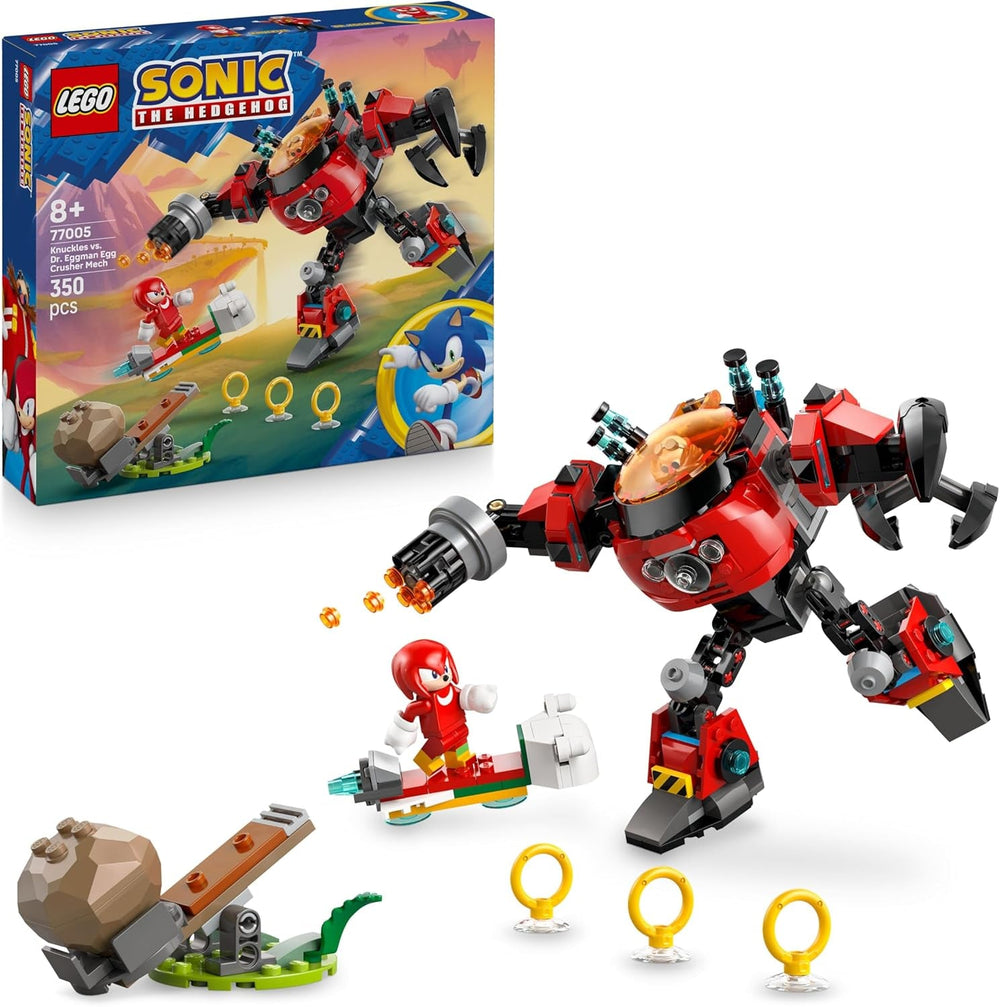 LEGO Sonic the Hedgehog Knuckles vs. Dr. Eggmans Egg Crusher Mech - Kreatives Spielzeug mit 2 Minifiguren, Ringe & Chaos Emeralds - Gamer Geschenk Jungen & Mädchen ab 8 Jahren - 77005