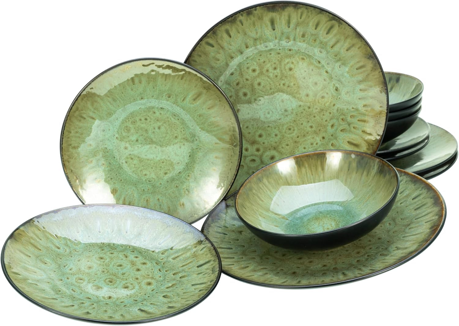 Creatable, 23630, CAPRI-Serie – Reaktive Emaille, Geschirrset 16-teilig Geschirrsets Naty Shop Green Tellerset 12-teilig.