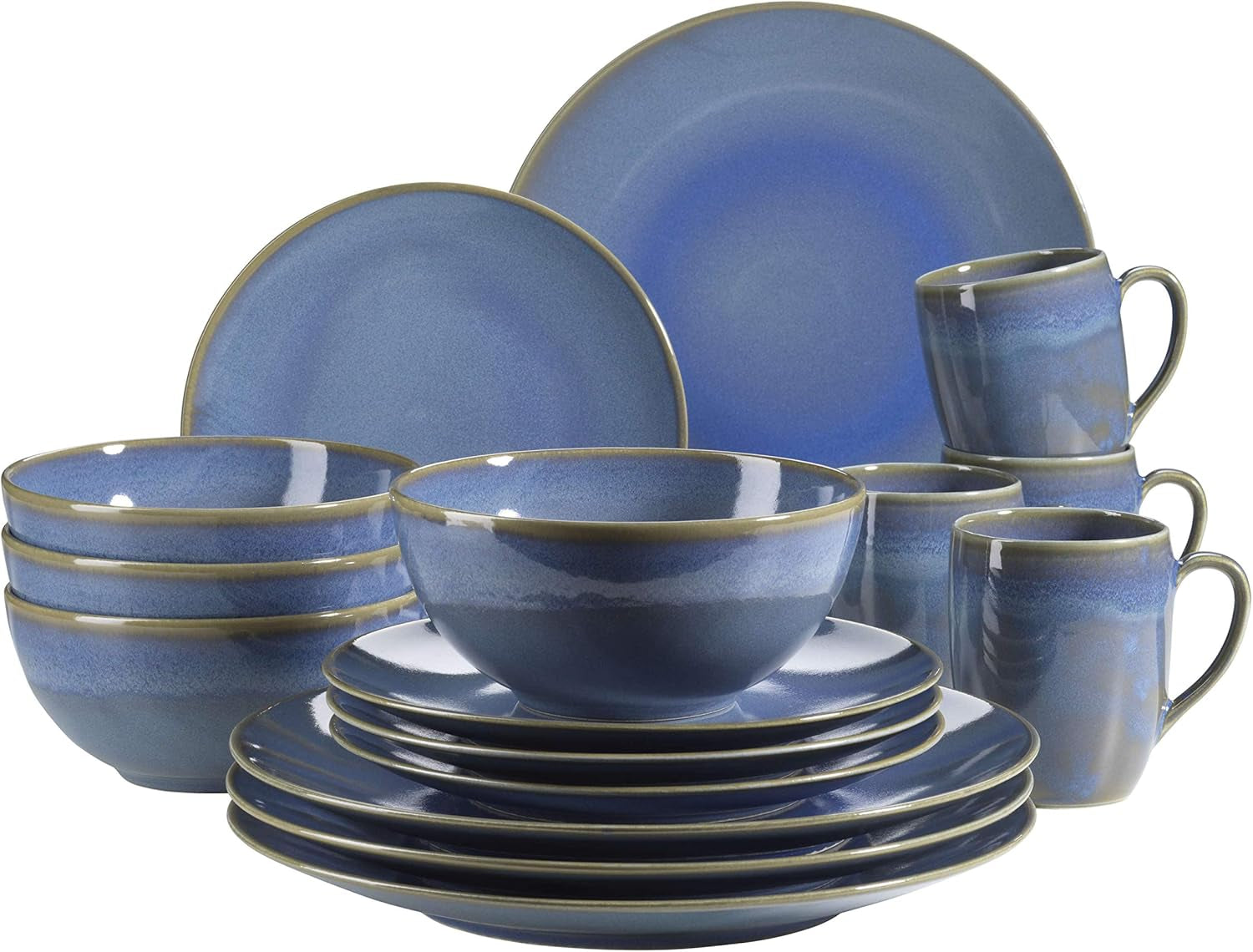 MÄSER 931736 Geschirr-Set für 4 Personen im mediterranen Vintage-Look, 16-teiliges Kombiservice in Sandigem Grau, Keramik, Sandgrau Tableware Sets Naty Shop Hellblau