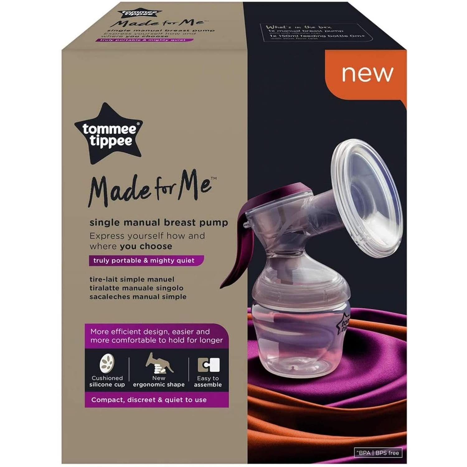 Tommee Tippee Handmilchpumpe „Made for Me“, ergonomischer Griff, BPA-frei, transparent Zubehör Essen und Stillen Bebe Naty Shop