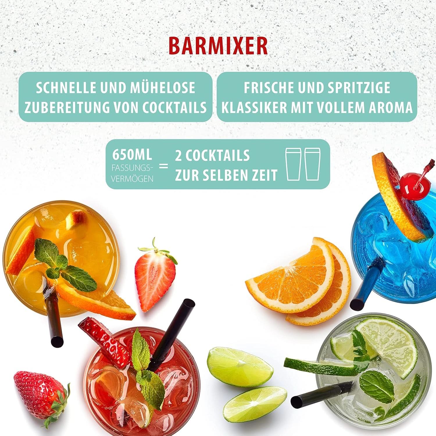 Clatronic® Barmixer U. Milchaufschäumer | Smoothie-Maker | 650 ml Edelstahlbehälter | Praktischer Becherhalter | Mixer | 2 Geschwindigkeitsstufen | Kraftvoller 65-Watt-Motor | Chromdesgin | BM 3472 Küche Naty Shop
