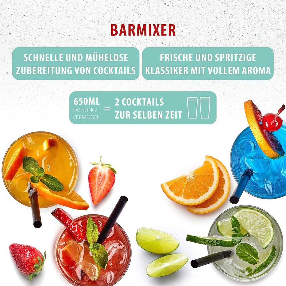Clatronic® Barmixer U. Milchaufschäumer | Smoothie-Maker | 650 ml Edelstahlbehälter | Praktischer Becherhalter | Mixer | 2 Geschwindigkeitsstufen | Kraftvoller 65-Watt-Motor | Chromdesgin | BM 3472 Küche Naty Shop