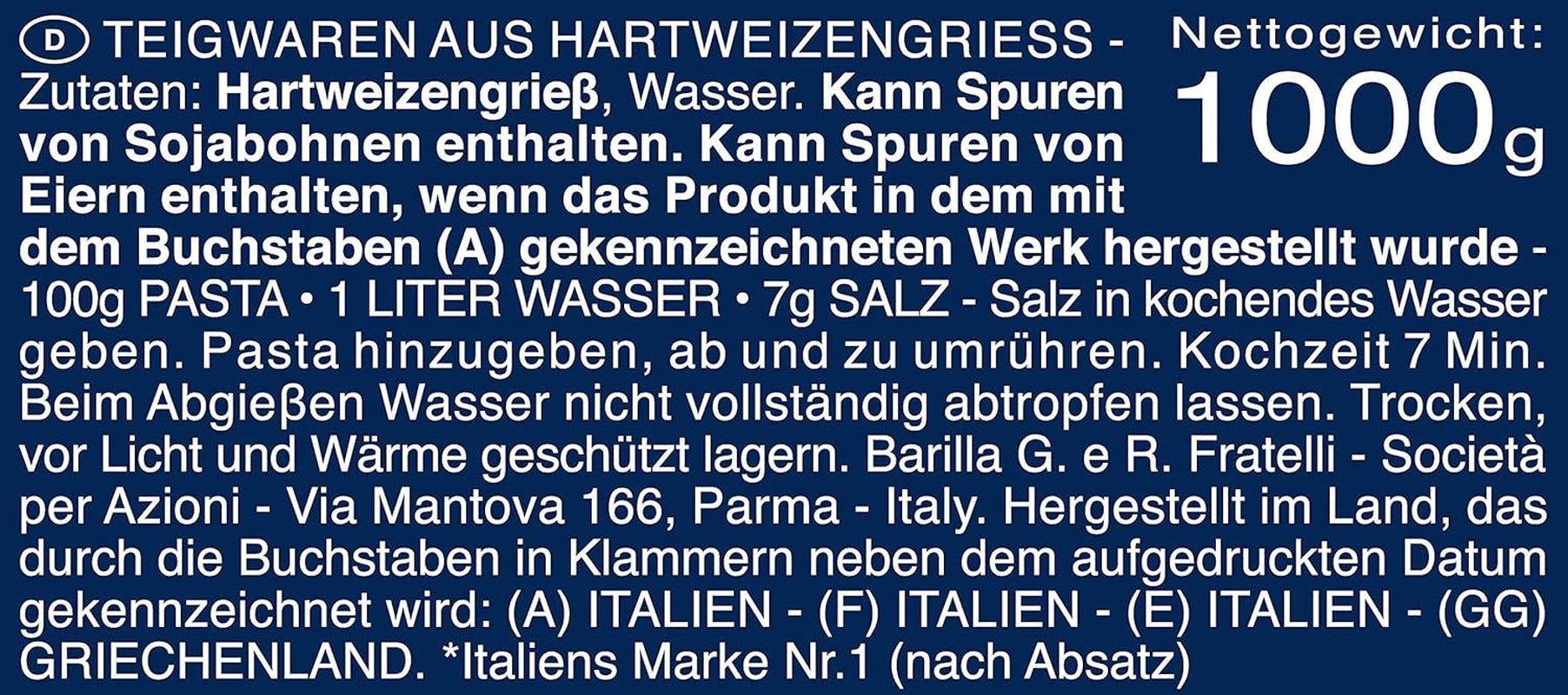 Barilla-Hartweizennudeln Maccheroni n. 44 – 1er-Packung (1x1kg)