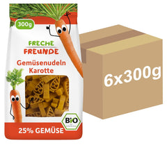 Freche Freunde Bio-Gemüsenudeln „Karotte“, 25 % Gemüseanteil, vegan, 6er-Pack (6 x 300 g)