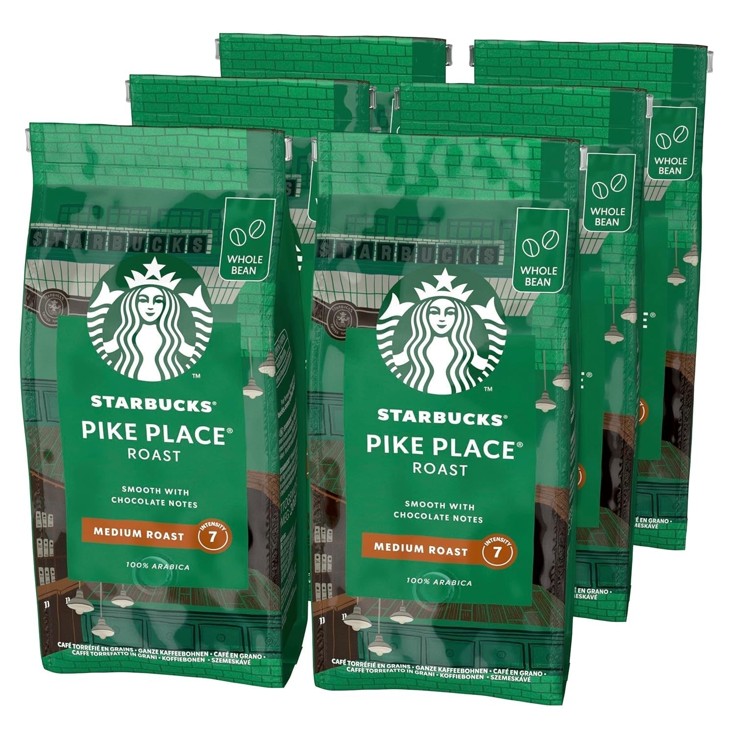 STARBUCKS Pike Place Roast, mittlere Röstung, ganze Kaffeebohnen Naty Shop Pike Place Coffee 6 x 200 Gramm