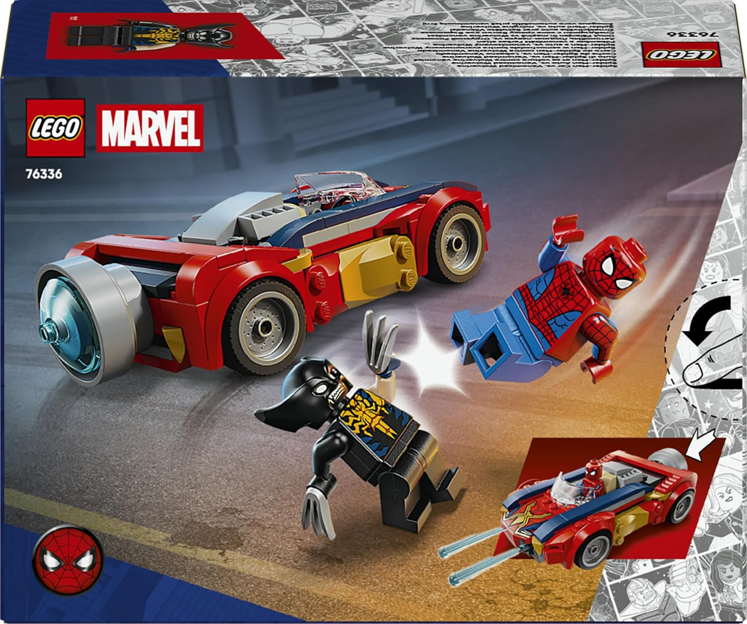 LEGO | Marvel Spider-Man Auto vs. Venomized Wolverine - Superhelden Spielzeug mit Spielzeugauto - Konstruktionsspielzeug mit 2 Minifiguren und 2 Shooter - Geschenk für Jungen ab 7 Jahren - 76336