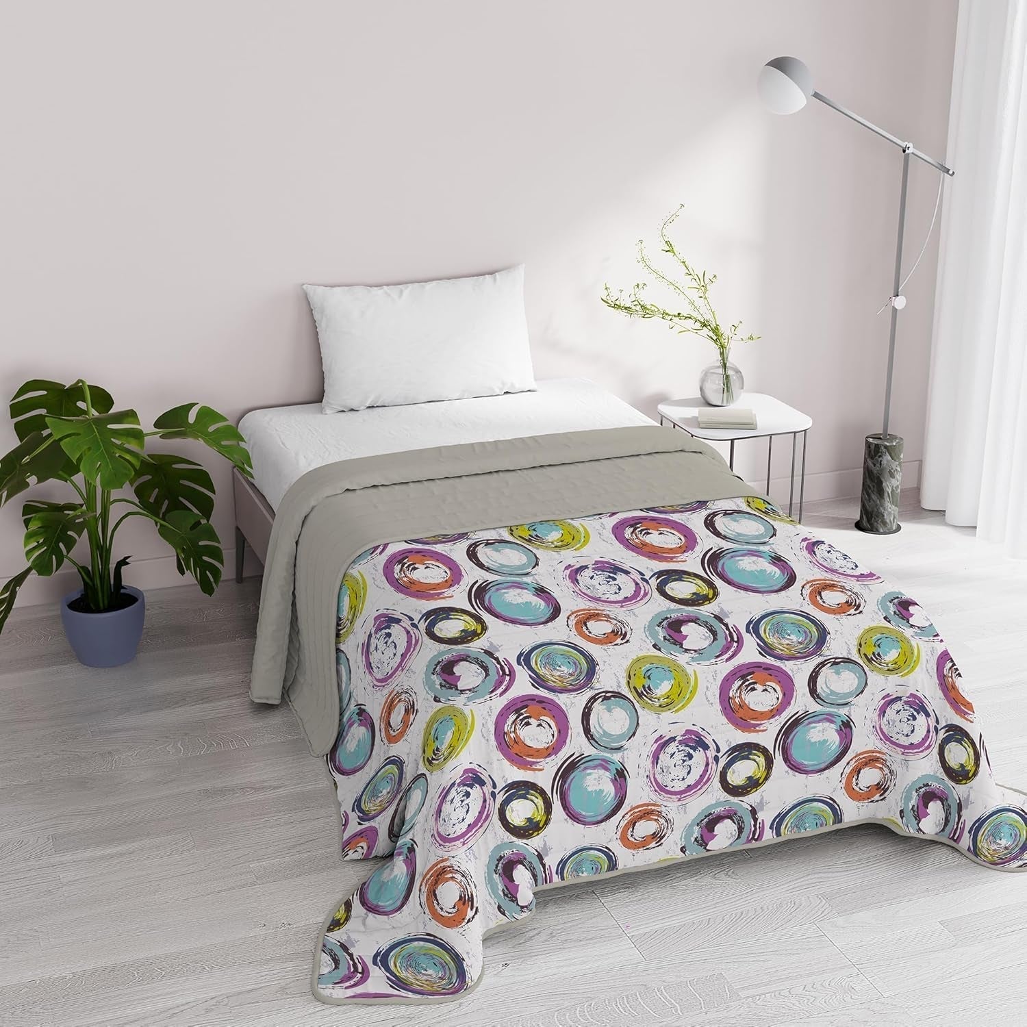 Lenjerie de pat italiană Fantasy, microfibră, pentru vară, 1,5 paturi, Murrine Plapumi si pilote Naty Shop Cercuri abstracte 1 Posto E Mezzo