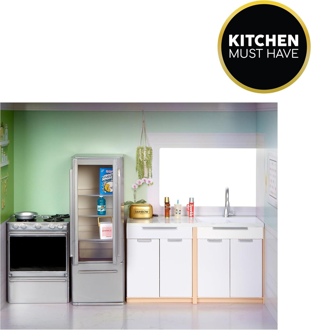 Rainbow High Townhouse – 3-stöckiges Puppenhaus aus Holz mit 5 farbenfrohen Zimmern und Terrasse – Komplett möbliertes Haus mit Aufzug und funktionalem Zubehör – Spielzeug für Kinder von 4–12+ Jahren Naty Shop Puppenhäuser