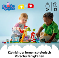 LEGO DUPLO Peppa Wutz Jahrmarkt - Montessori Spielzeug - Motorikspielzeug für Kinder ab 2 Jahren - Vorschule Spiele mit Riesenrad, Rutsche & 3 Figuren inkl. Mollie Mieze & Klausi Kläff 10453
