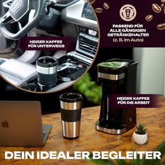 Espressor Clatronic | Cană de călătorie 400 ml | Compatibilă cu toate suporturile de pahare standard (de exemplu, pentru mașină) | Espressor cu filtru | Filtru permanent din nailon | Cană din oțel inoxidabil cu capac pentru aromă | KA 3733