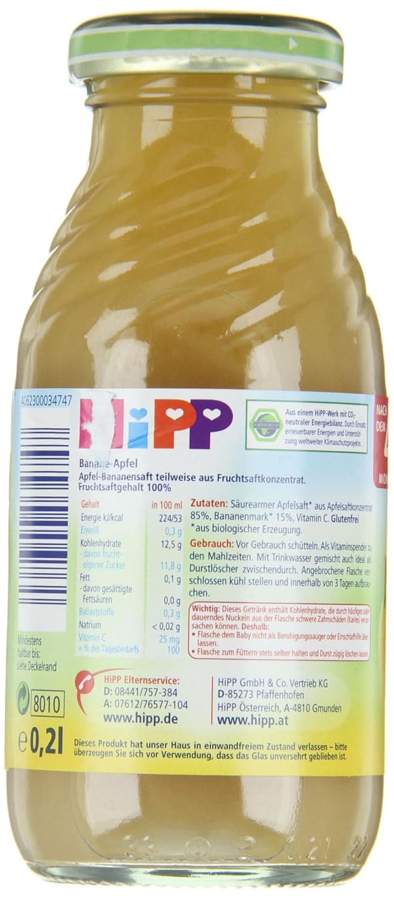 Hipp Banane-Apfel Bio, 6er Pack (6 x 200 ml) Mutter und Kind Naty Shop