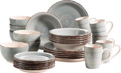 MÄSER 931612 Bel Tempo II 30-Teiliges Vintage Geschirr Set Für 6 Personen, Handbemaltes Keramik Kombiservice in Blau, Steingut, Rauchblau Tableware Sets Naty Shop Rauchblau